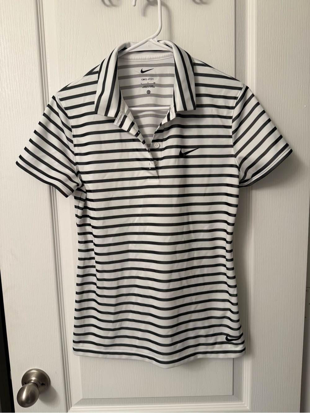 Nike Women’s Black & White Striped Polo Shirt
